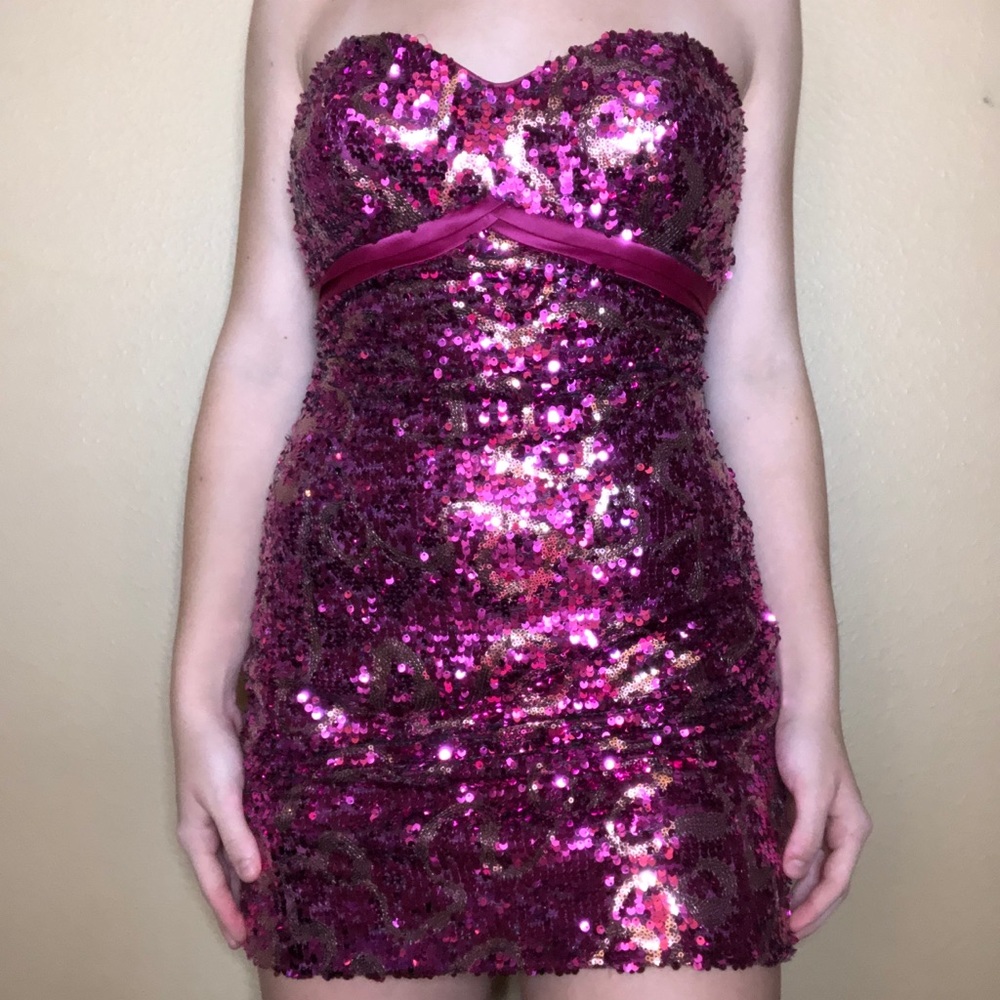 Pink Sequins Short Dress